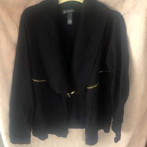 NWOT Black Open Front Sweater Gold Zipper